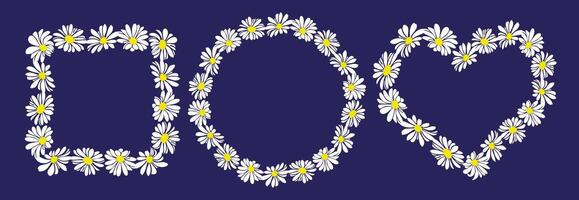 Daisy circle wreath frame set for card or invitations. Hand drawn summer flower romantic style, file for laser cuting. isolated on white background. vector