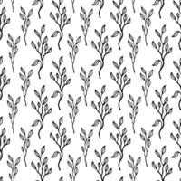 Leaves simple seamless pattern with line art nature branch vector