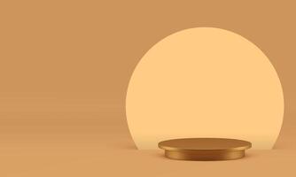3d golden cylinder podium with round wall background realistic illustration vector