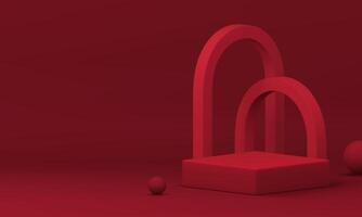 Red 3d podium geometric display mockup for product show realistic illustration vector
