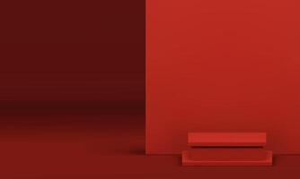 3d red squared podium platform mockup for cosmetic product show realistic illustration vector