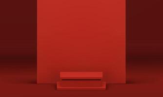 Red 3d squared podium with wall background for presentation realistic illustration vector
