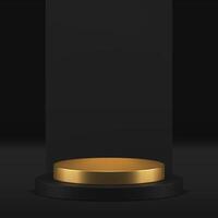 Luxury black display 3d golden podium pedestal mockup for presentation realistic vector