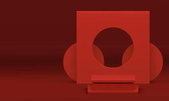 Red 3d squared podium abstract geometric wall background for product presentation realistic vector
