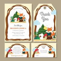 A set of thank cards with a fox and tree vector