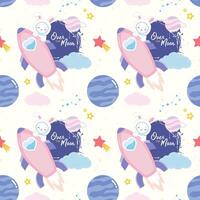 A pattern with a rocket and stars vector