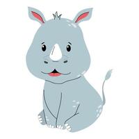 A cartoon rhino sitting down with its mouth open vector