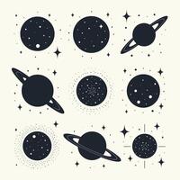 illustration of various planets and stars with a minimalist, celestial design theme. vector