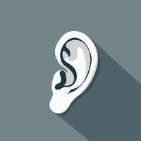 Simplified illustration of a human ear on a dark background with a long shadow. vector
