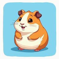 Cute cartoon hamster with orange and white fur looking happy on a blue background. vector