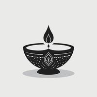 Black and white illustration of a traditional oil lamp with intricate patterns, symbolizing light and warmth. vector