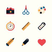 A collection of colorful icons representing various artistic and creative tools on a light background. vector