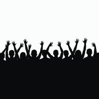 Silhouettes of a diverse crowd raising their hands in celebration against a white background. vector