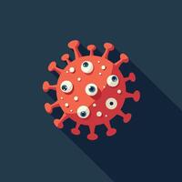 Colorful, animated virus representation with multiple eyes on a dark blue background. vector