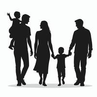 Silhouette of a diverse family walking together, holding hands, showcasing love and unity. vector