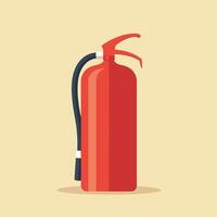 A red fire extinguisher with a black hose against a beige background. vector