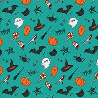 Halloween color pattern drawing in flat style on turquoise background vector