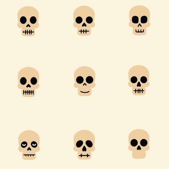 modelo de varios dibujos animados calaveras con diferente facial expresiones en un ligero beige antecedentes. vector