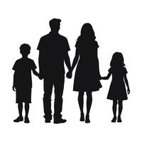 Silhouette of a family of four holding hands, depicting unity and togetherness. vector