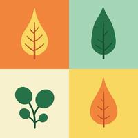 Illustration of four distinct leaves in a grid layout with vibrant background colors. vector
