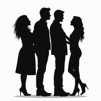 Silhouettes of two men and two women standing in an intimate pose. vector