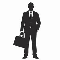 Silhouette of a businessman holding a briefcase in one hand, standing confidently. vector
