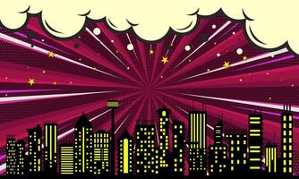 Vibrant Comic-Style Cityscape with Explosive Red and Yellow Rays Background vector