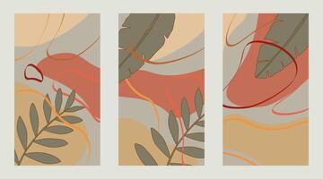 Set of modern botanical colorful earthy warm abstract background. vector