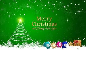 Merry Christmas and Happy New Year greeting with snowflake ornaments on green background vector