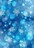 Christmas snowflakes background with bokeh lights vector