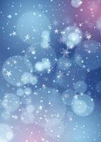 Decorative christmas background with bokeh lights snowflakes and stars vector