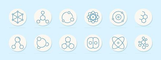 Science chemistry set icon. Molecule, atom, chemical reaction, atomic structure, compounds, research, formula, laboratory, particle, physics, elements, education, study, molecular structure vector