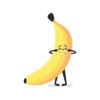 Cute cartoon banana character is crying. Banana fruit mascot vector