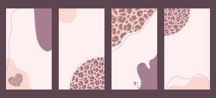 Abstract modern postcard templates with leopard print and shapes vector