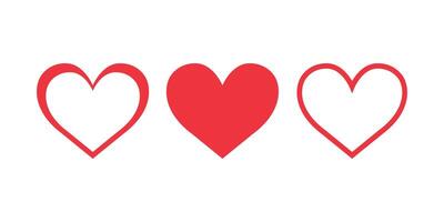 Set of different shaped red heart icons vector