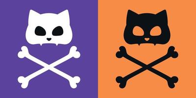 Cat skull with crossbones set. Cat Jolly Roger vector