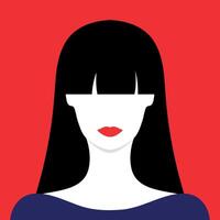 Abstract faceless portrait of a woman with red lips and bangs hair vector