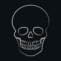 Human skull outline on black background. Skull contour emblem vector