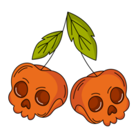 cráneo forma cereza. tradicional Víspera de Todos los Santos escalofriante alimento. plano sencillo elemento, color ilustración. para logo, pegatina, imprimir, web diseño, scrapbooking png