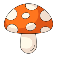 Amanita mushroom, fly agaric. Fall icon of poisonous food. Flat simple element, color illustration. For logo, sticker, print, web design, scrapbooking png