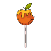 caramelo manzana en un palo. tradicional Víspera de Todos los Santos niños dulces plano sencillo elemento, color ilustración. para logo, pegatina, imprimir, web diseño, scrapbooking png