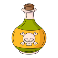 Magic potion in a bottle. Traditional Halloween symbol. Flat simple element, color illustration. For logo, sticker, print, web design, scrapbooking png