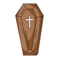 de madera ataúd con cruzar. tradicional Víspera de Todos los Santos escalofriante símbolo de muerte. plano sencillo elemento, color ilustración. para logo, pegatina, imprimir, web diseño, scrapbooking png