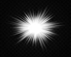 Abstract white star explosion. Glowing starburst effect isolated on dark background. Radiant beams with bright glowing center. Graphical patch of reflected light. Lens flare. illustration. vector