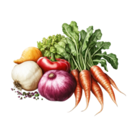A painting of vegetables and vegetables png