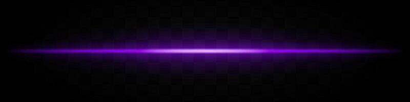 Purple light beam. A sharp horizontal purple beam with a bright center, fading into darkness on both sides. Ideal for sci-fi designs, light transitions, or futuristic effects. vector