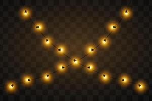 Festive lights. String of glowing golden lights arranged at an angle. Ideal for decorating events, holidays, or outdoor settings. The dark background highlights the glowing elements. vector