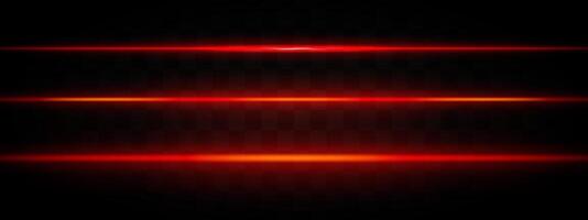 Red light beams. Three horizontal red and orange glowing beams with a bright center and fading edges on a dark background. Suitable for futuristic, sci-fi, or tech-themed designs. vector