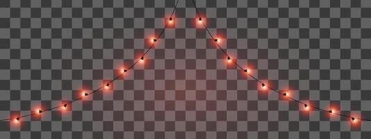Festive lights. String of glowing red lights arranged at an angle. Ideal for decorating events, holidays, or outdoor settings. The dark background highlights the glowing elements. vector