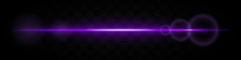 Purple light flare icon. A sleek, horizontal purple light beam with glowing rings and a bright center on a dark background. Ideal for futuristic designs, tech effects, or light transitions. vector